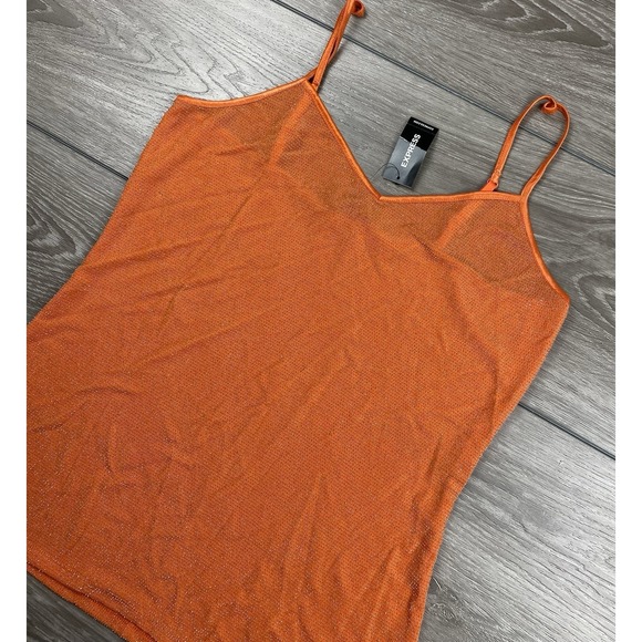 Express Tops - Express‎ Women's Sleeveless Metallic V Neck Camisole Tank Top Orange Large New